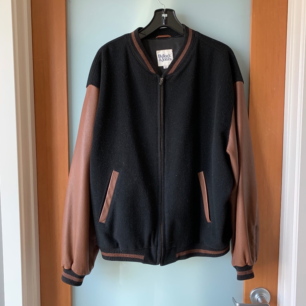 Bullock & Jones leather & wool varsity jacket